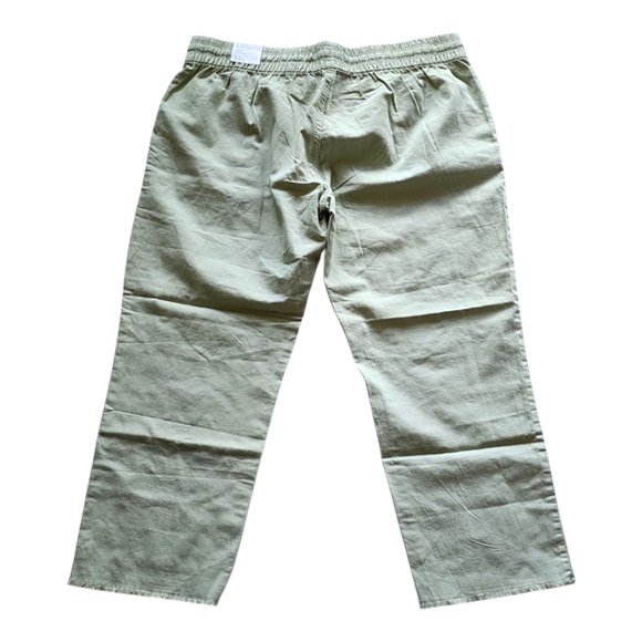 Mango Slouchy Cropped Pants XXL High Waist, Drawstring, 100% Cotton, Sage Green - Picture 3 of 9